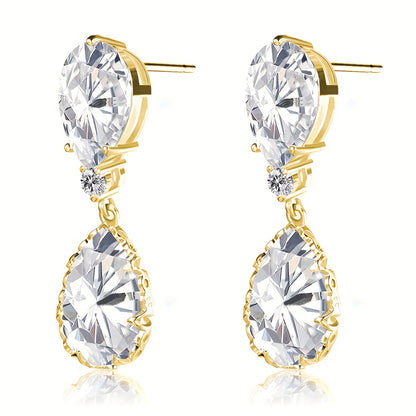 1 Pair IG Style Shiny Water Droplets Inlay Copper Zircon White Gold Plated Drop Earrings