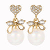 1 Pair Ig Style Sweet Heart Shape Bow Knot Pearl Inlay Alloy Rhinestones Drop Earrings