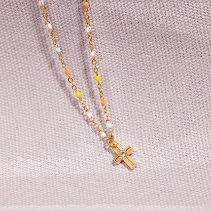 Sterling Silver Simple Style Cross Plating Inlay Zircon Pendant Necklace