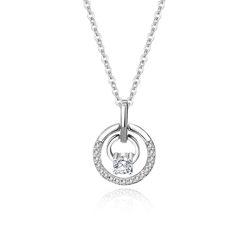 Simple Style Shiny Circle Sterling Silver Inlay Zircon Pendant Necklace