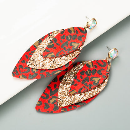 1 Pair Elegant Simple Style Leaves Leopard Plating Inlay Pu Leather Rhinestones Gold Plated Drop Earrings