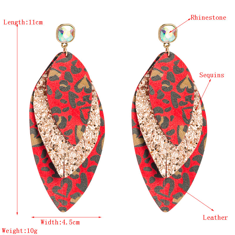 1 Pair Elegant Simple Style Leaves Leopard Plating Inlay Pu Leather Rhinestones Gold Plated Drop Earrings