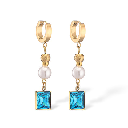 1 Pair Sweet Simple Style Square Plating Inlay Titanium Steel Zircon 18k Gold Plated Drop Earrings