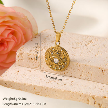 Vintage Style French Style Star Moon Eye Stainless Steel Plating Inlay Zircon 18k Gold Plated Pendant Necklace