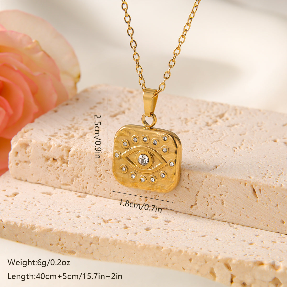 Vintage Style French Style Star Moon Eye Stainless Steel Plating Inlay Zircon 18k Gold Plated Pendant Necklace