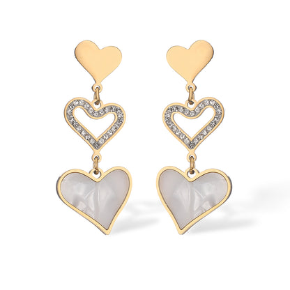 1 Pair Simple Style Commute Heart Shape Plating Inlay Titanium Steel Zircon 18k Gold Plated Drop Earrings