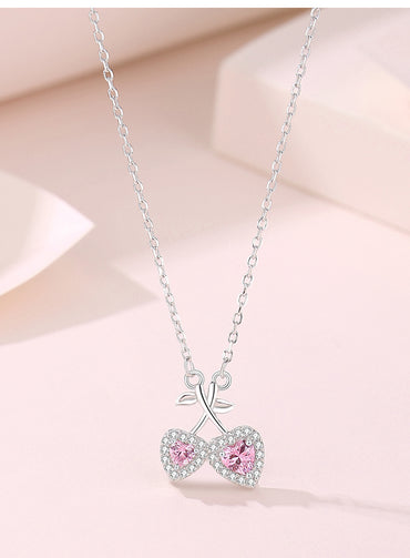 Ig Style Sweet Cherry Heart Shape Sterling Silver Polishing Plating Inlay Zircon Pendant Necklace