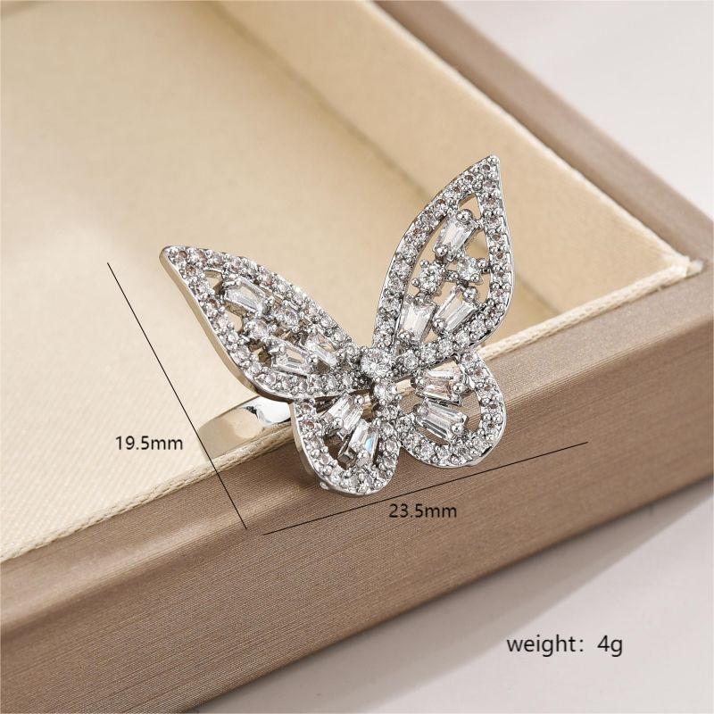 Elegant Simple Style Butterfly Copper Plating Inlay Zircon White Gold Plated Open Rings