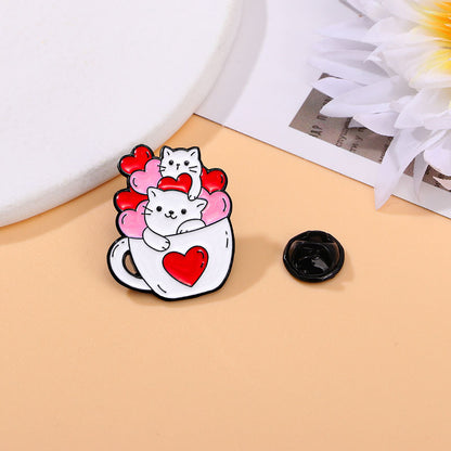 Cute Heart Shape Cat Alloy Enamel Unisex Brooches