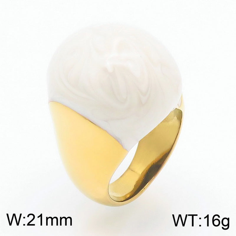 Simple Style Round Titanium Steel Enamel Plating Gold Plated Rings