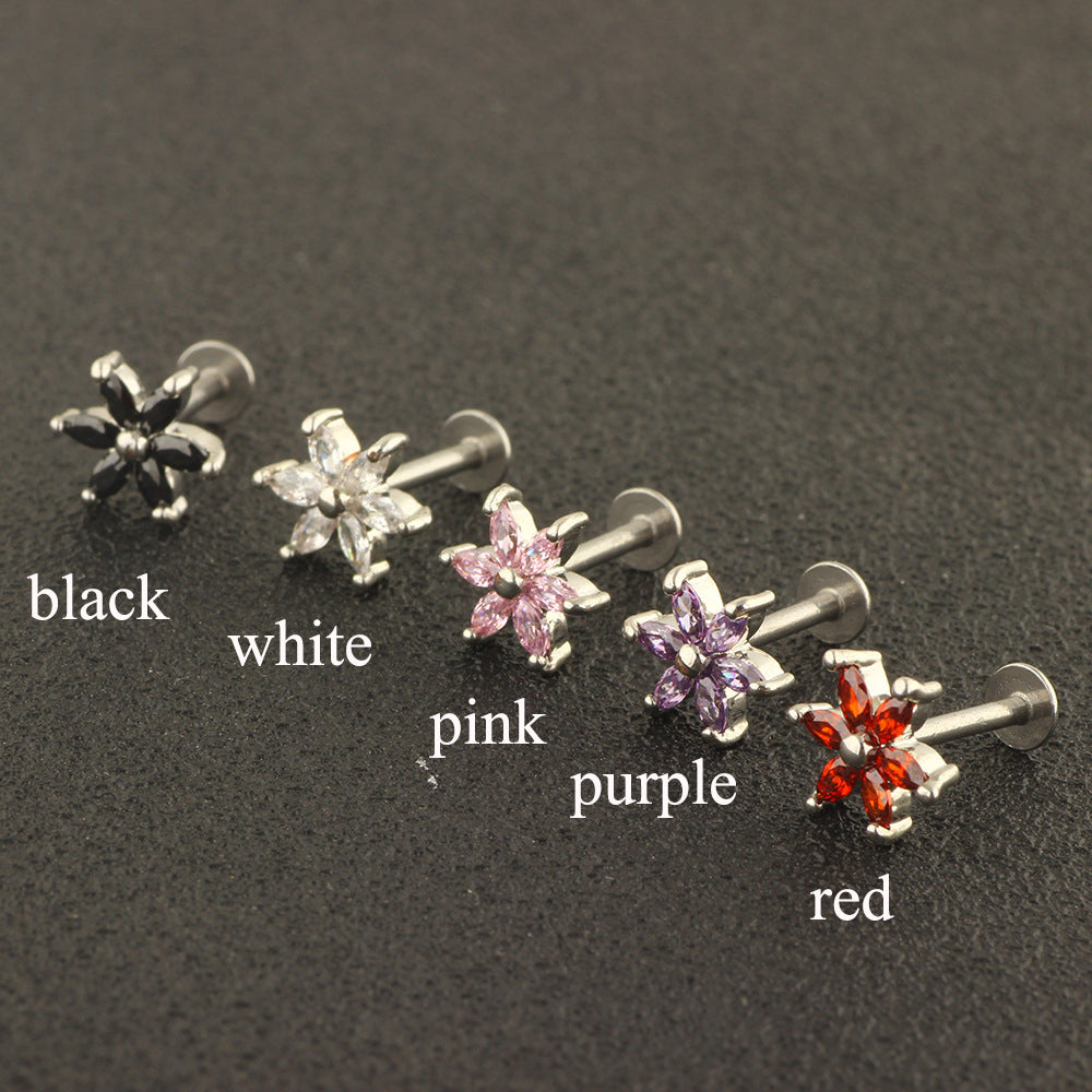 Fashion Rhombus Stainless Steel Zircon Lip Stud In Bulk