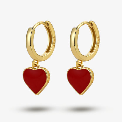 1 Pair Elegant Simple Style Commute Heart Shape Epoxy Plating Sterling Silver 18k Gold Plated White Gold Plated Drop Earrings