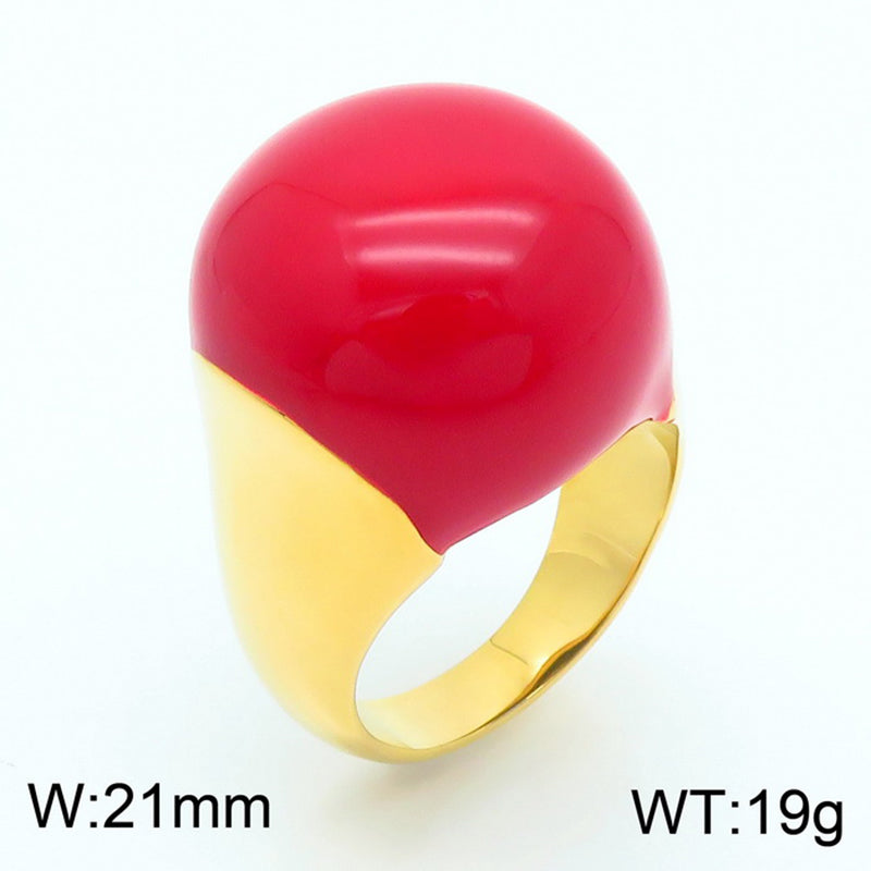 Simple Style Round Titanium Steel Enamel Plating Gold Plated Rings