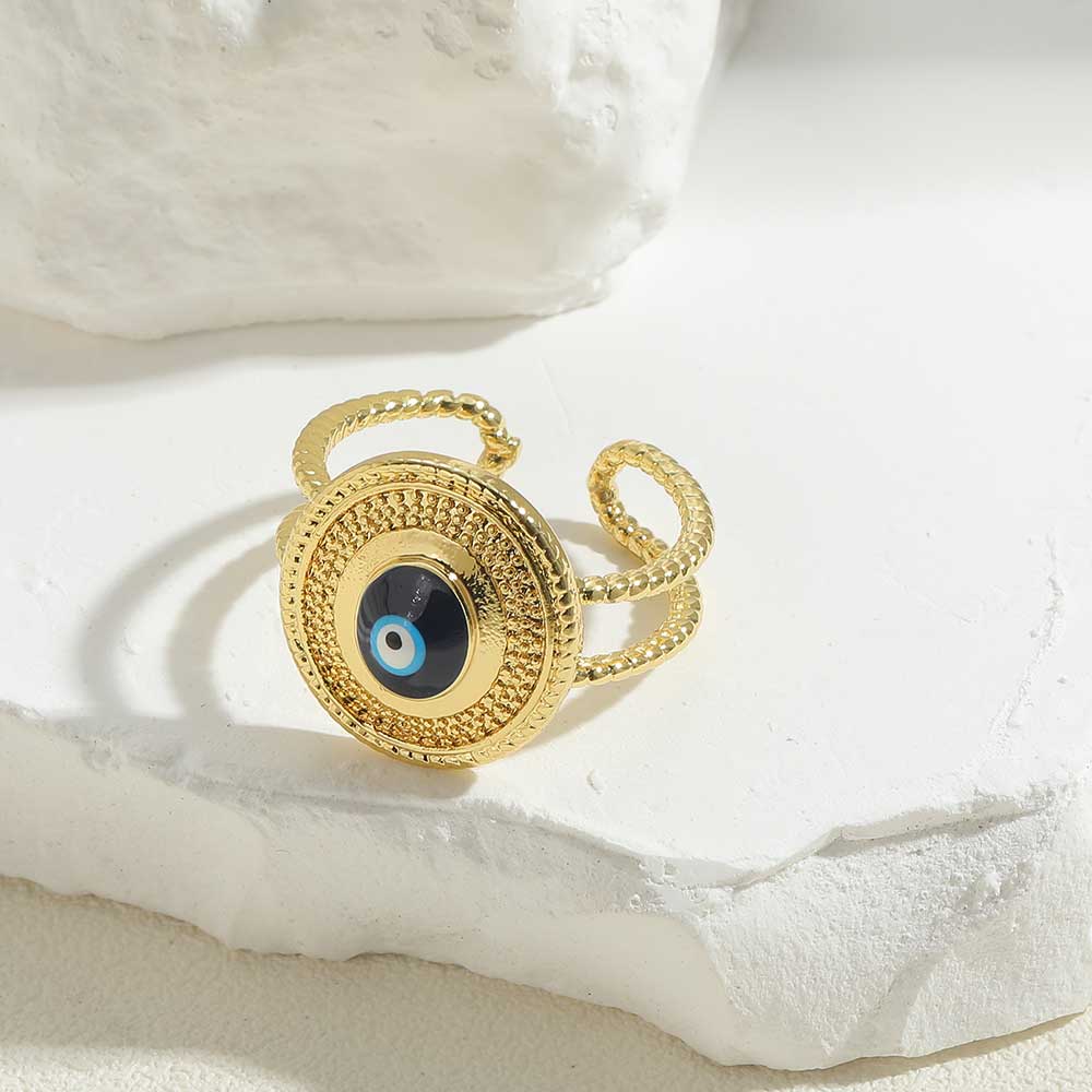 Ig Style Classic Style Devil's Eye Copper Enamel Plating Inlay Zircon 14k Gold Plated Open Rings