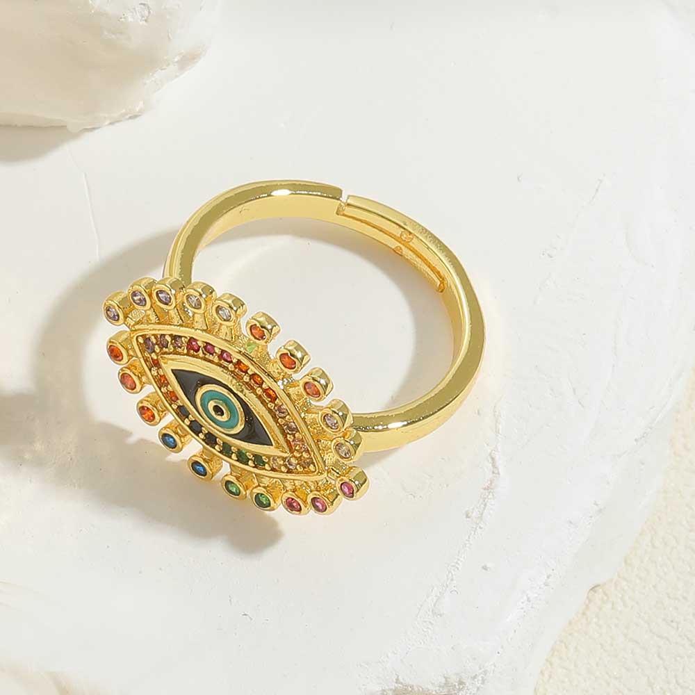 Ig Style Classic Style Devil's Eye Copper Enamel Plating Inlay Zircon 14k Gold Plated Open Rings