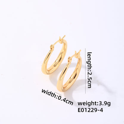 1 Pair Simple Style Commute Oval Polishing Plating Stainless Steel Gold Plated Earrings