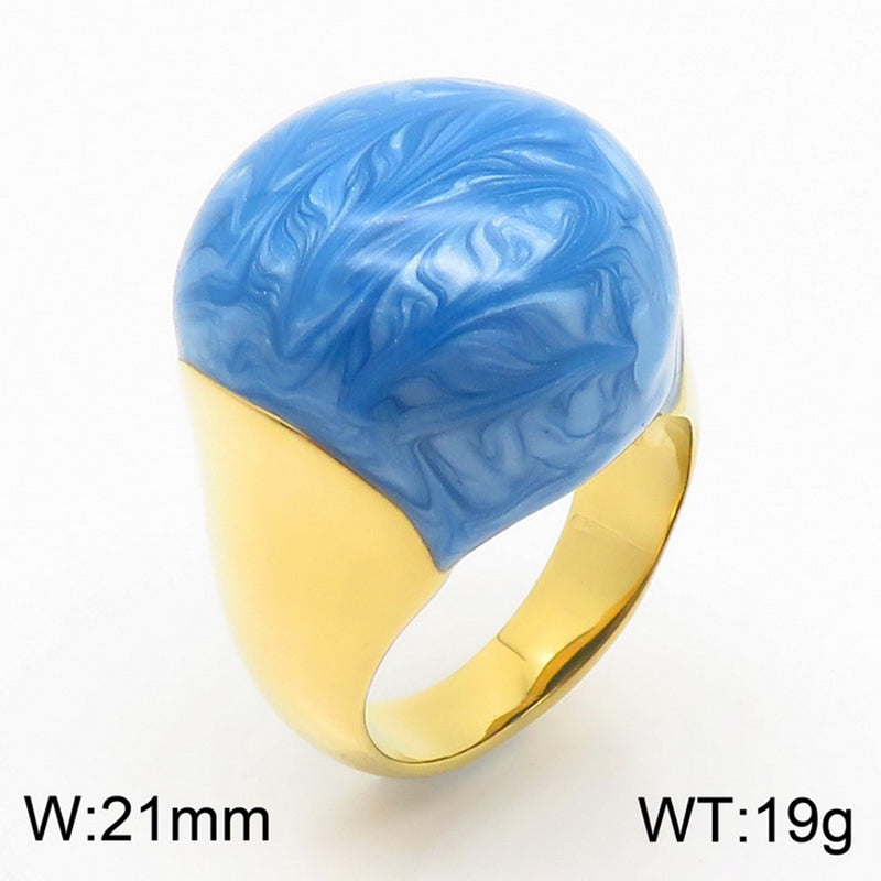 Simple Style Round Titanium Steel Enamel Plating Gold Plated Rings