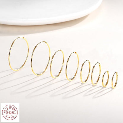 Simple Style Circle Plating Sterling Silver 18k Gold Plated Gold Plated Hoop Earrings