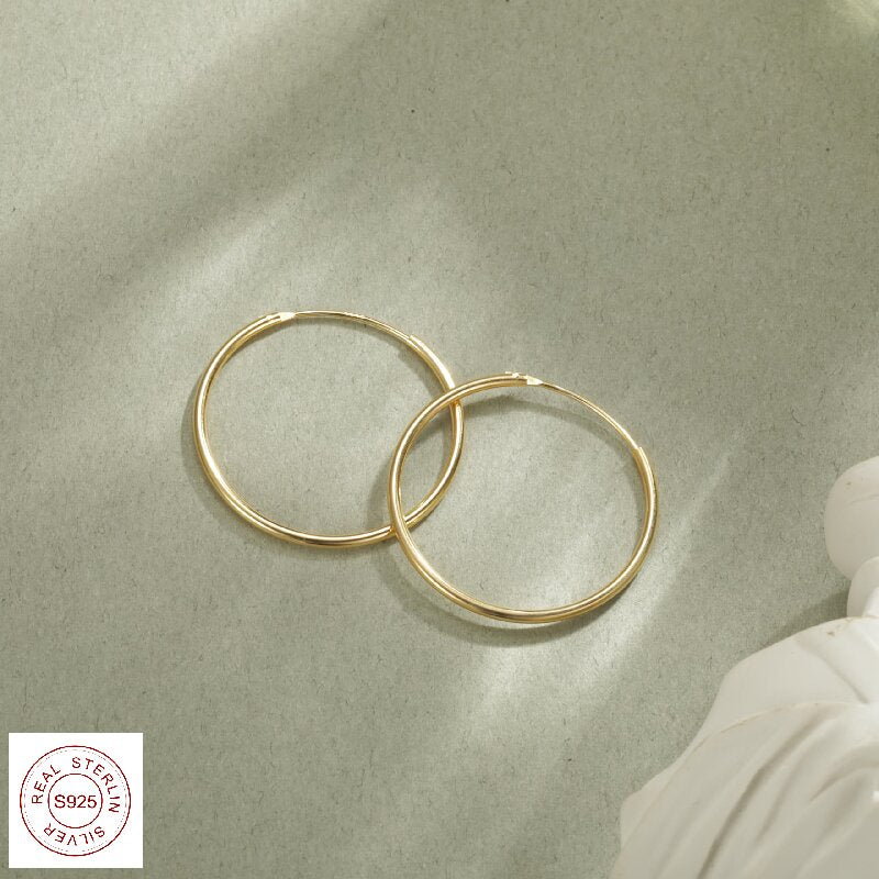 Simple Style Circle Plating Sterling Silver 18k Gold Plated Gold Plated Hoop Earrings