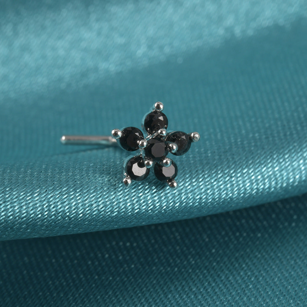 Elegant Sweet Shiny Flower Stainless Steel Turquoise Zircon Nose Studs In Bulk