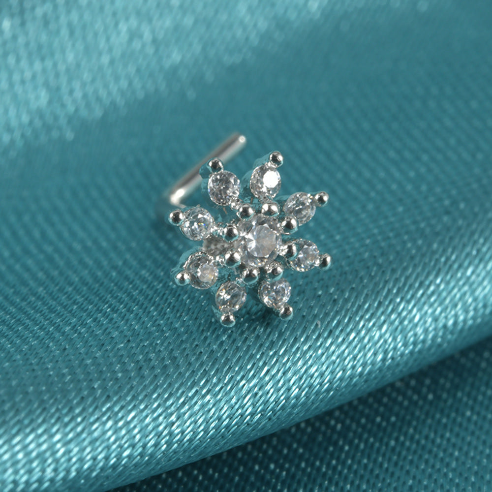 Elegant Sweet Shiny Flower Stainless Steel Turquoise Zircon Nose Studs In Bulk