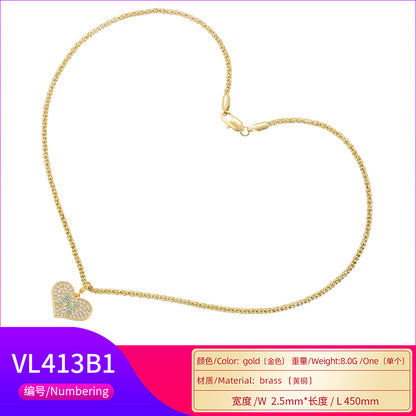 Elegant Simple Style Heart Shape Copper Zircon 18k Gold Plated Pendant Necklace