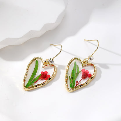 1 Pair Cute Vacation Simple Style Heart Shape Flower Epoxy Inlay Resin Rhinestones Drop Earrings