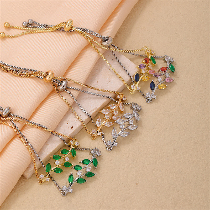 Simple Style Leaves Copper Inlay Zircon Bracelets