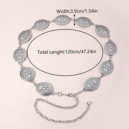 Ethnic Style Classic Style Korean Style Oval Carving Zinc Alloy Silver Plated Women's Waist Chain