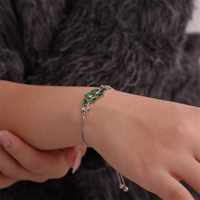 Simple Style Leaves Copper Inlay Zircon Bracelets