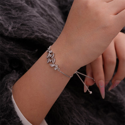 Simple Style Leaves Copper Inlay Zircon Bracelets