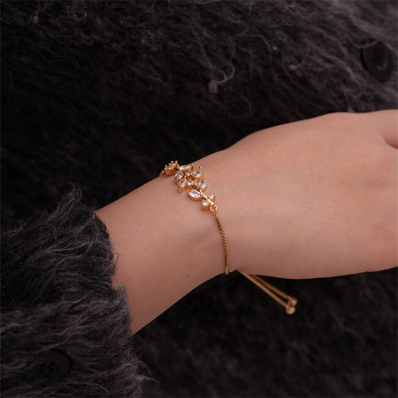 Simple Style Leaves Copper Inlay Zircon Bracelets