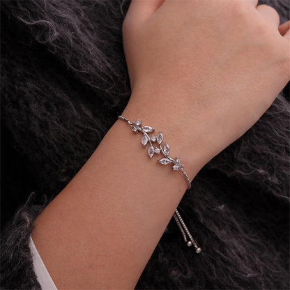 Simple Style Leaves Copper Inlay Zircon Bracelets