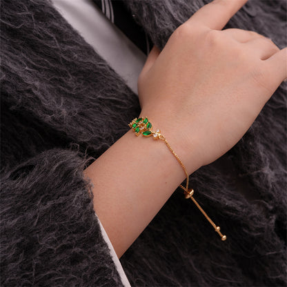 Simple Style Leaves Copper Inlay Zircon Bracelets