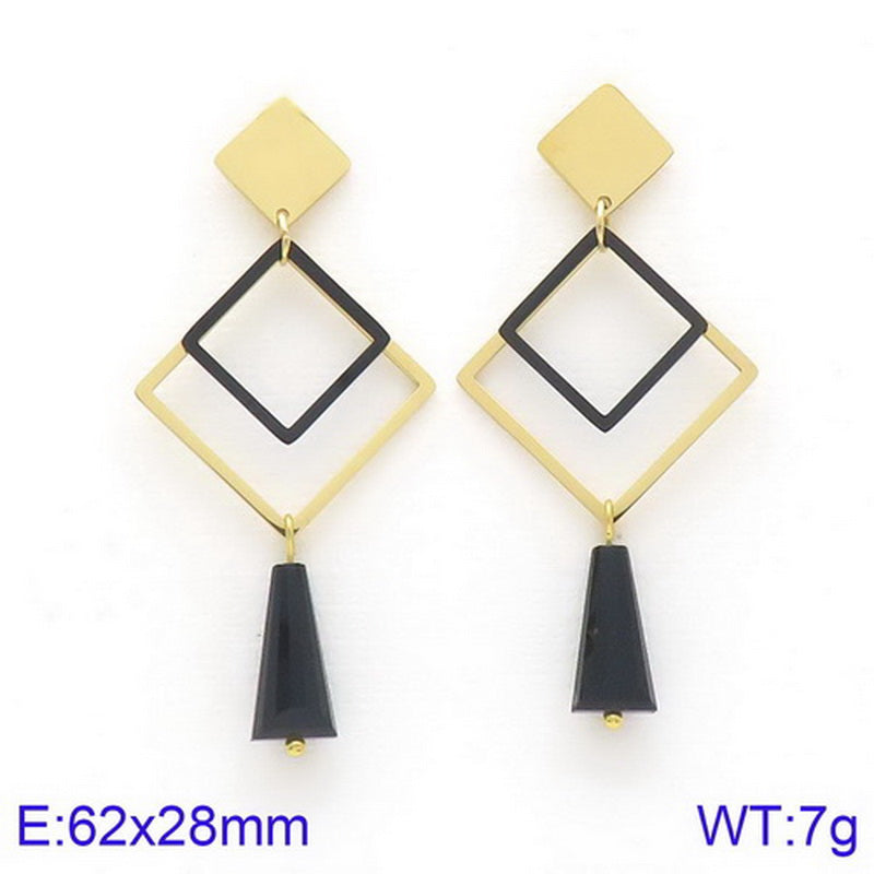 Simple Style Geometric Titanium Steel Tassel Plating Hollow Out Drop Earrings