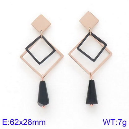 Simple Style Geometric Titanium Steel Tassel Plating Hollow Out Drop Earrings