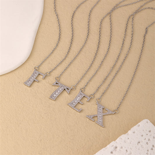 Simple Style Classic Style Letter Stainless Steel Copper Plating Inlay Zircon Silver Plated Pendant Necklace