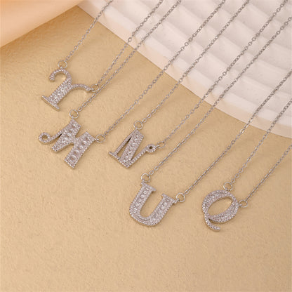 Simple Style Classic Style Letter Stainless Steel Copper Plating Inlay Zircon Silver Plated Pendant Necklace