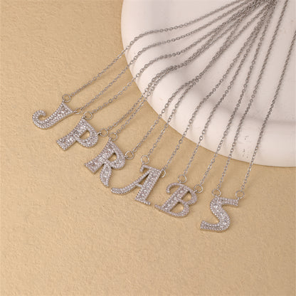 Simple Style Classic Style Letter Stainless Steel Copper Plating Inlay Zircon Silver Plated Pendant Necklace