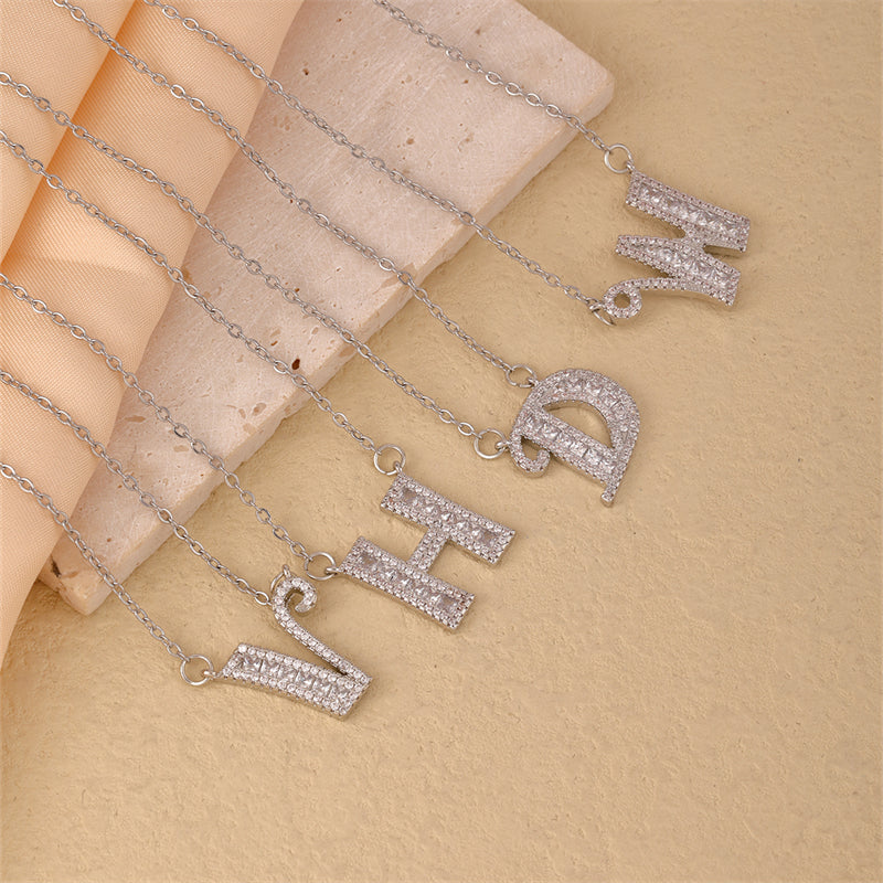 Simple Style Classic Style Letter Stainless Steel Copper Plating Inlay Zircon Silver Plated Pendant Necklace