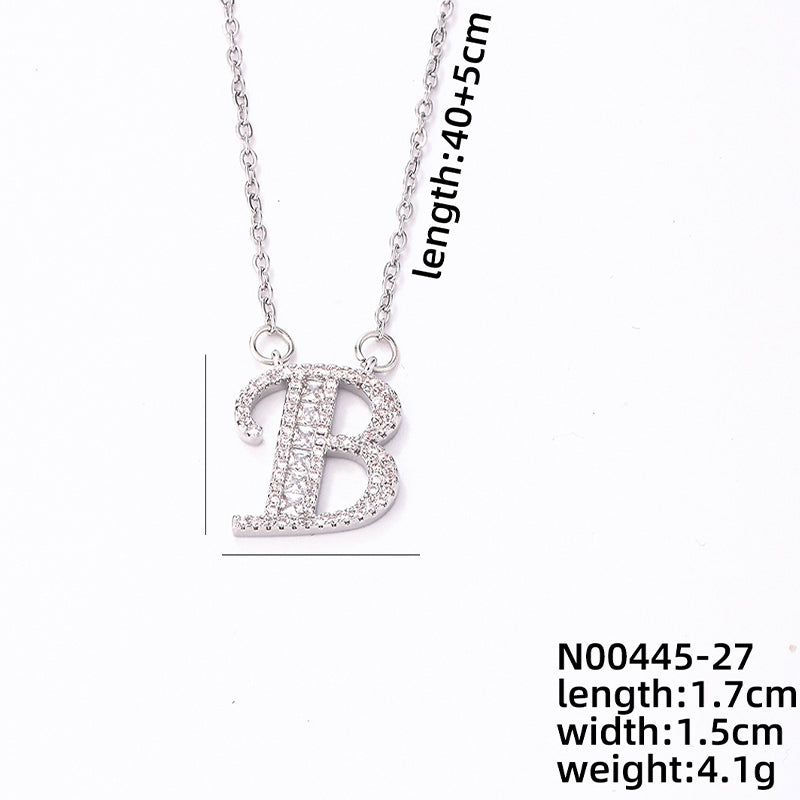 Simple Style Classic Style Letter Stainless Steel Copper Plating Inlay Zircon Silver Plated Pendant Necklace