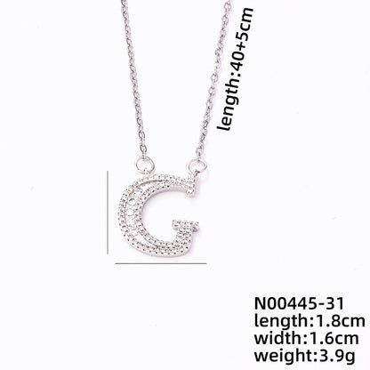 Simple Style Classic Style Letter Stainless Steel Copper Plating Inlay Zircon Silver Plated Pendant Necklace