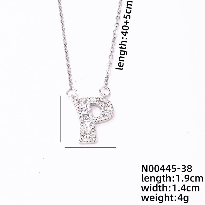 Simple Style Classic Style Letter Stainless Steel Copper Plating Inlay Zircon Silver Plated Pendant Necklace