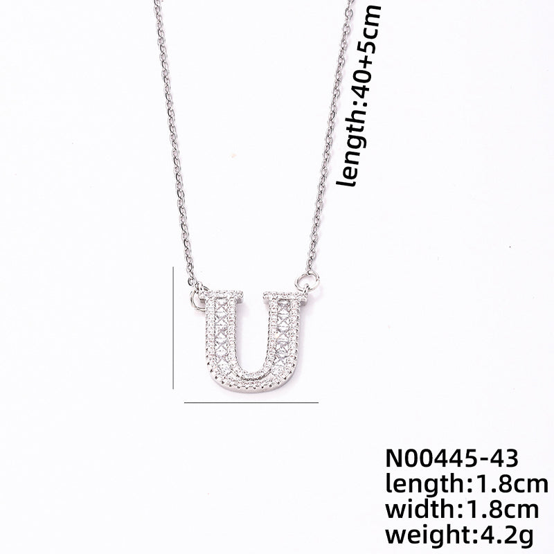 Simple Style Classic Style Letter Stainless Steel Copper Plating Inlay Zircon Silver Plated Pendant Necklace