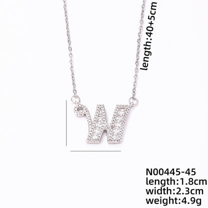 Simple Style Classic Style Letter Stainless Steel Copper Plating Inlay Zircon Silver Plated Pendant Necklace