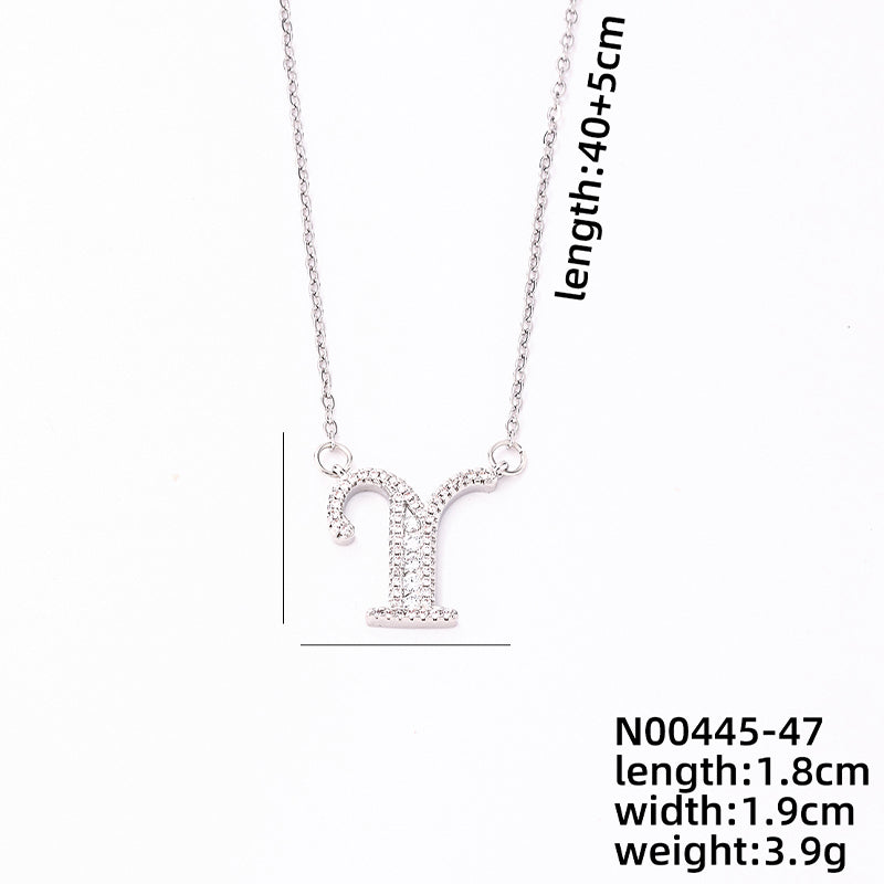 Simple Style Classic Style Letter Stainless Steel Copper Plating Inlay Zircon Silver Plated Pendant Necklace