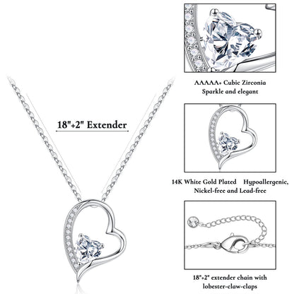 Elegant Lady Heart Shape Copper Plating Inlay Zircon 14k Gold Plated Pendant Necklace