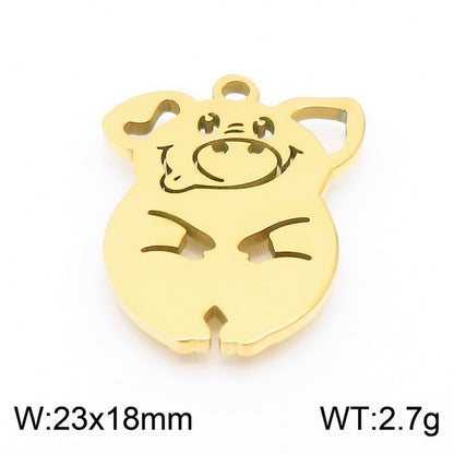 1 Piece Stainless Steel Zircon 18K Gold Plated Animal