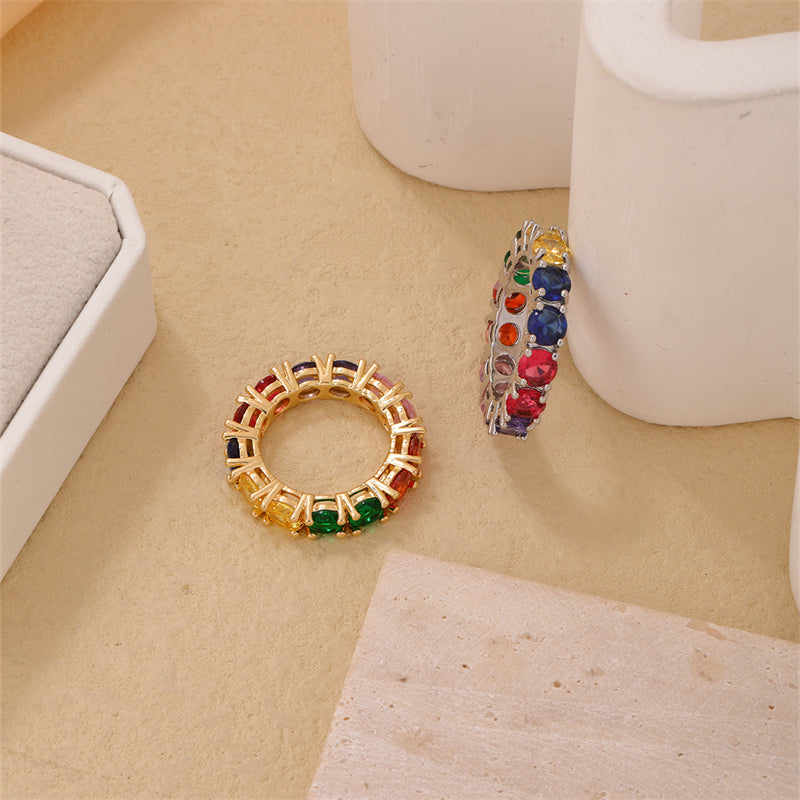 Simple Style Round Copper Plating Inlay Zircon Gold Plated Silver Plated Rings