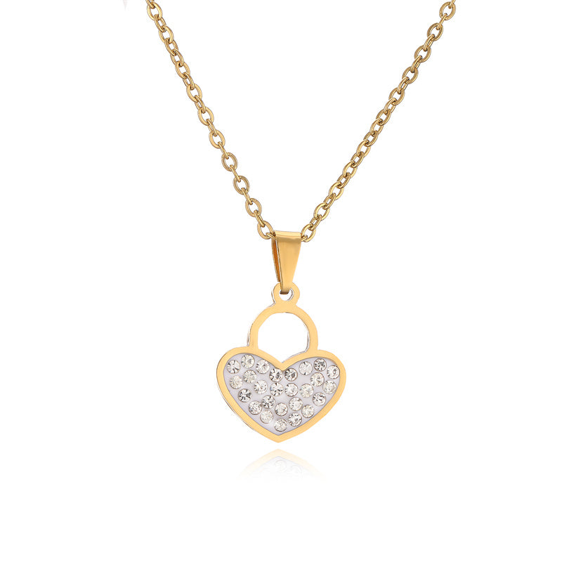 Ig Style Simple Style Love Heart Shape Lock Stainless Steel Plating Inlay Zircon Pendant Necklace